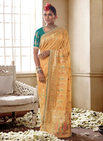 Yellow Silk Embroidered Designer Saree for Recepti