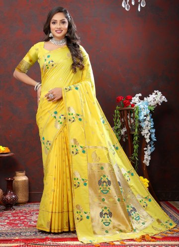 Yellow Silk Meenakari Trendy Saree