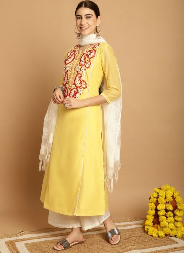 Yellow Trendy Salwar Kameez in Chanderi with Embroidered