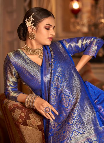 Zari Work Kanjivaram Silk Blue Designer Saree