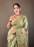 Adorable Embroidered Tussar Silk Green Designer Traditional Saree - 1