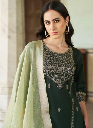 Adorable Green Rayon Embroidered Salwar Suit for Ceremonial