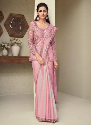 Adorable Pink Silk Sequins Work Designer Saree