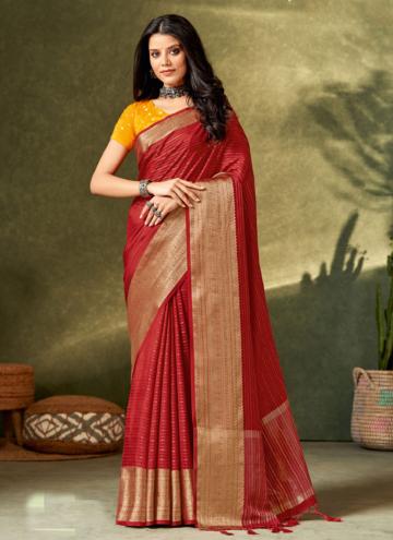 Adorable Woven Silk Red Designer Saree