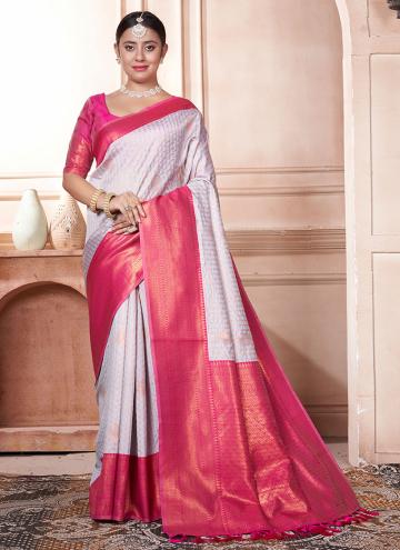 Alluring Grey and Pink Kanjivaram Silk Woven Desig