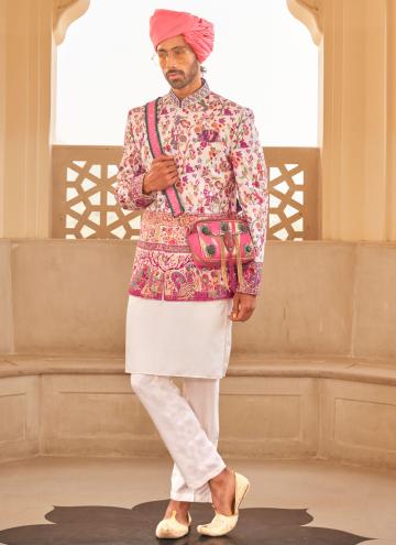 Alluring Multi Colour and White Art Silk Patola Print Kurta Payjama With Jacket for Reception