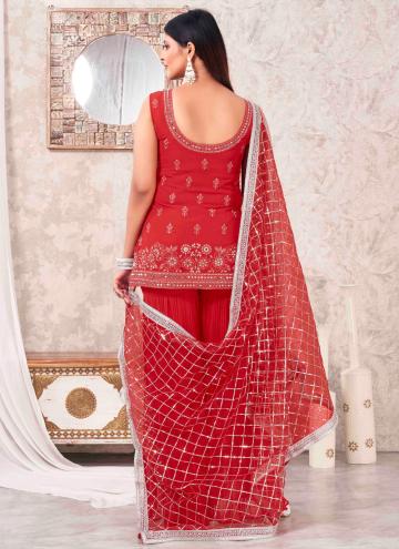 Alluring Red Georgette Embroidered Trendy Salwar Kameez