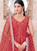 Alluring Red Georgette Embroidered Trendy Salwar Kameez - 4