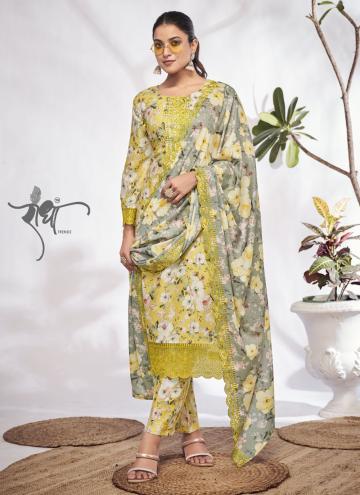 Alluring Sea Green Cotton  Digital Print Trendy Salwar Kameez for Ceremonial