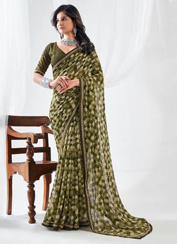 Amazing Green Georgette Printed Contemporary Saree for Ceremonial