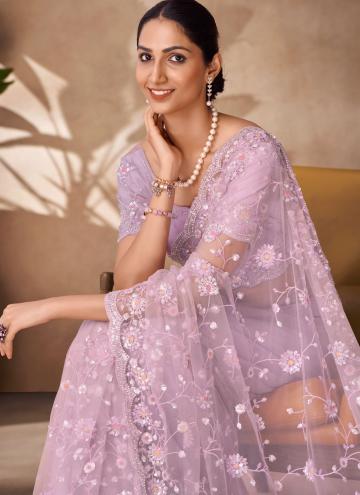 Amazing Lavender Net Sequins Work Traditional Saree