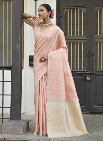 Amazing Peach Tussar Silk Woven Designer Saree