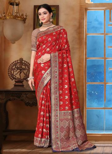 Amazing Red Banarasi Woven Designer Saree for Casual