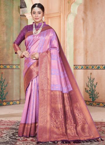 Amazing Woven Kanjivaram Silk Purple Designer Sare