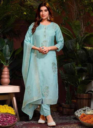 Aqua Blue color Viscose Salwar Suit with Jacquard Work