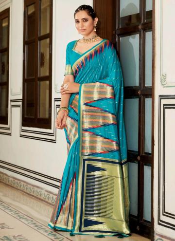 Aqua Blue Silk Woven Classic Designer Saree
