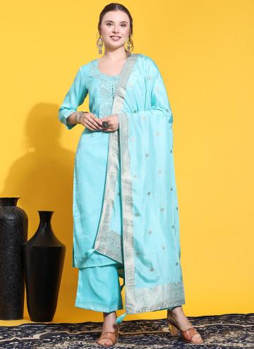 Aqua Blue Viscose Embroidered Trendy Salwar Kameez