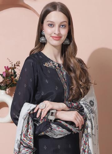 Attractive Black Muslin Embroidered Designer Salwar Kameez
