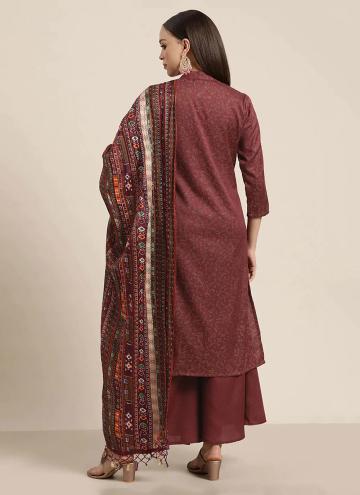 Attractive Maroon Cotton  Embroidered Salwar Suit for Ceremonial