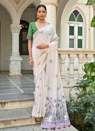 Attractive Off White Cotton  Meenakari Designer Saree