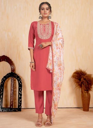 Attractive Pink Silk Embroidered Trendy Salwar Kam