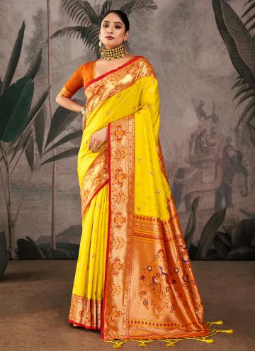 Attractive Woven Paithni Yellow Trendy Saree