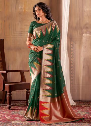 Beautiful Green Banarasi Woven Classic Designer Sa