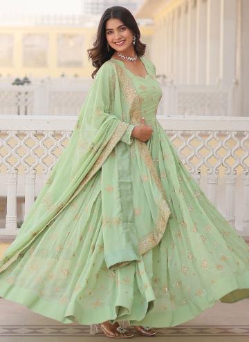 Beautiful Green Faux Georgette Embroidered Gown for Ceremonial