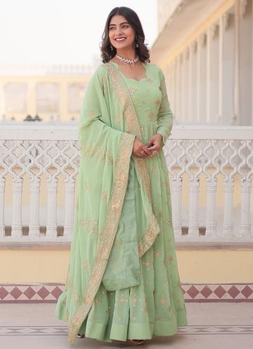 Beautiful Green Faux Georgette Embroidered Gown fo