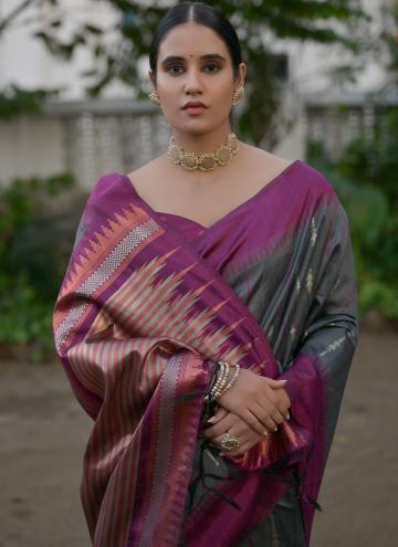 Beautiful Grey Raw Silk Woven Designer Saree