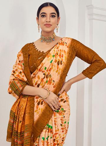 Beige Classic Designer Saree in Jacquard Silk with Digital Print