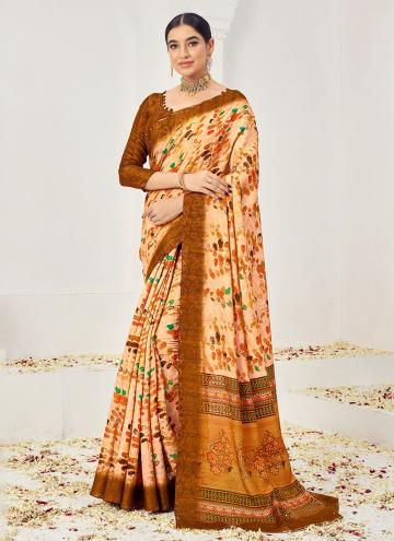 Beige Classic Designer Saree in Jacquard Silk with Digital Print
