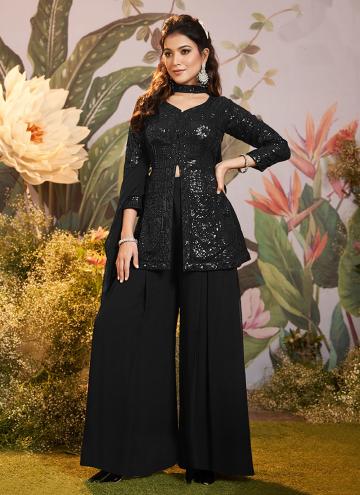 Black color Embroidered Georgette Salwar Suit