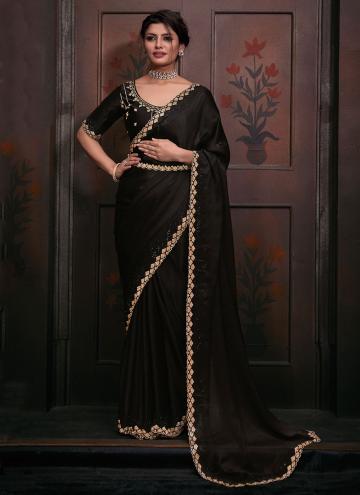 Black color Georgette Satin Trendy Saree with Hand Work