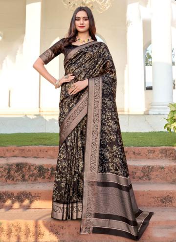 Black color Woven Silk Designer Saree