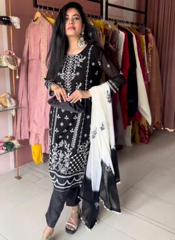 Black Faux Georgette Embroidered Pakistani Suit