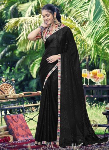 Black Trendy Saree in Georgette with Lace