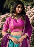Blue and Pink color Kanchipuram Silk Lehenga Choli with Woven - 1