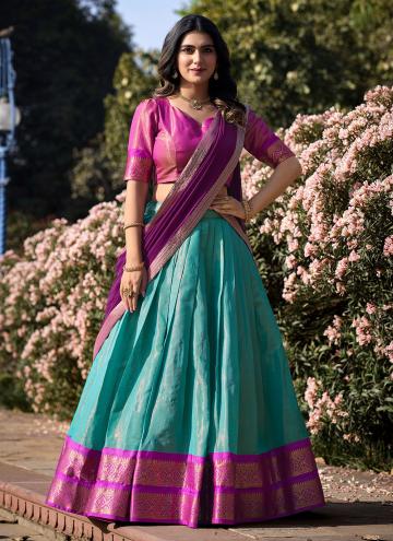 Blue and Pink color Kanchipuram Silk Lehenga Choli with Woven