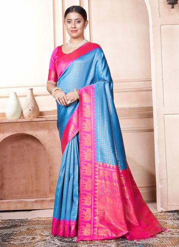Blue and Pink Kanjivaram Silk Woven Designer Saree