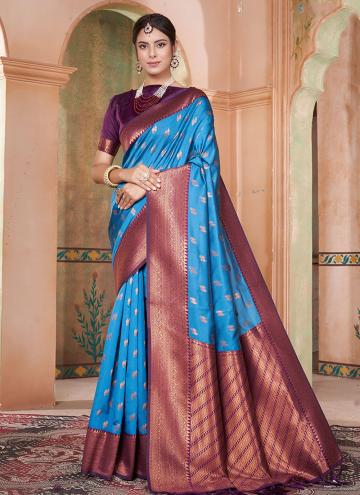 Blue Classic Designer Saree in Kanjivaram Silk wit