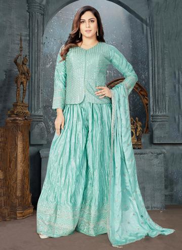 Blue color Embroidered Chinon Salwar Suit