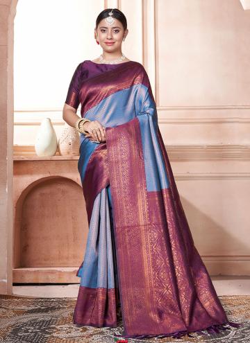 Blue color Kanjivaram Silk Classic Designer Saree 