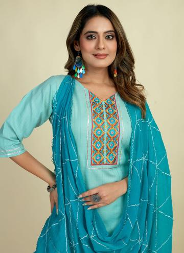 Blue Cotton  Designer Salwar Suit for Ceremonial