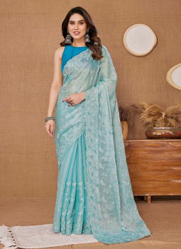 Blue Designer Saree in Silk with Embroidered