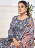 Blue Salwar Suit in Cotton  with Digital Print - 1