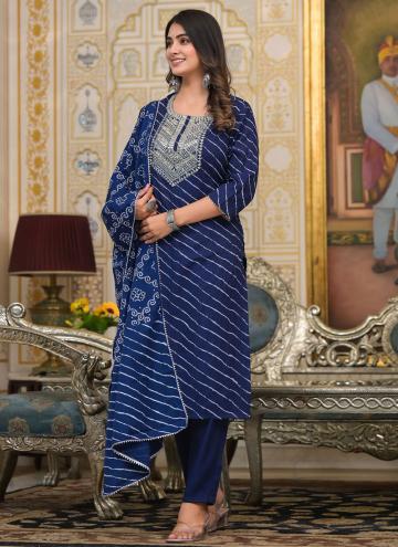 Blue Salwar Suit in Cotton  with Embroidered