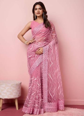 Border Net Pink Designer Saree