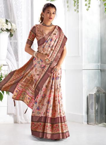 Brown color Giccha Silk Designer Saree with Digital Print