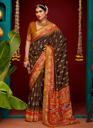 Brown color Patola Silk Designer Saree with Printe